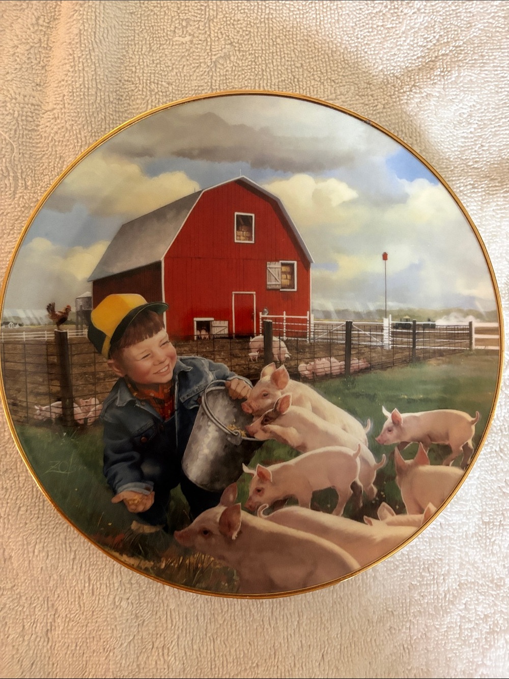 Danbury Mint Little Farmhands series titled piglet roundup
